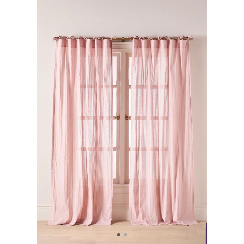 Anthropologie Cotton Dobby Striped Sheer Tie-Top Curtain, Set of 2 Panels 84x50